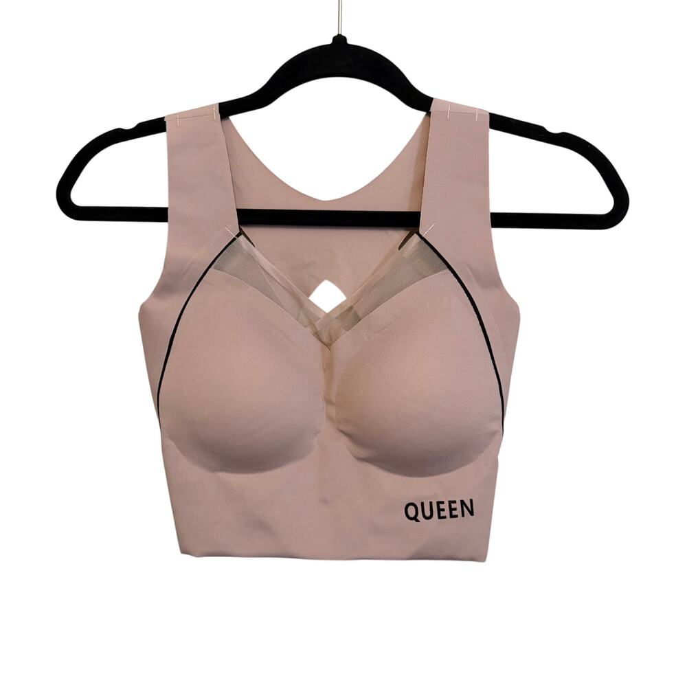 Queen Graphic Wireless Sports Bra L Pink Athleisure Comfort Loungewear Luxury